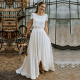 Bohemian Lace Wedding Dress – Elegant High-Low Design for Outdoor Ceremonies