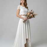 Bohemian Lace Wedding Dress – Elegant High-Low Design for Outdoor Ceremonies