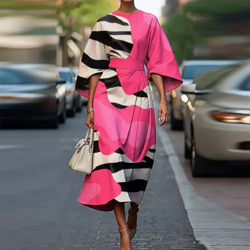 Bohemian Midi Dress – Chic High Waist Design for Summer Office Wear