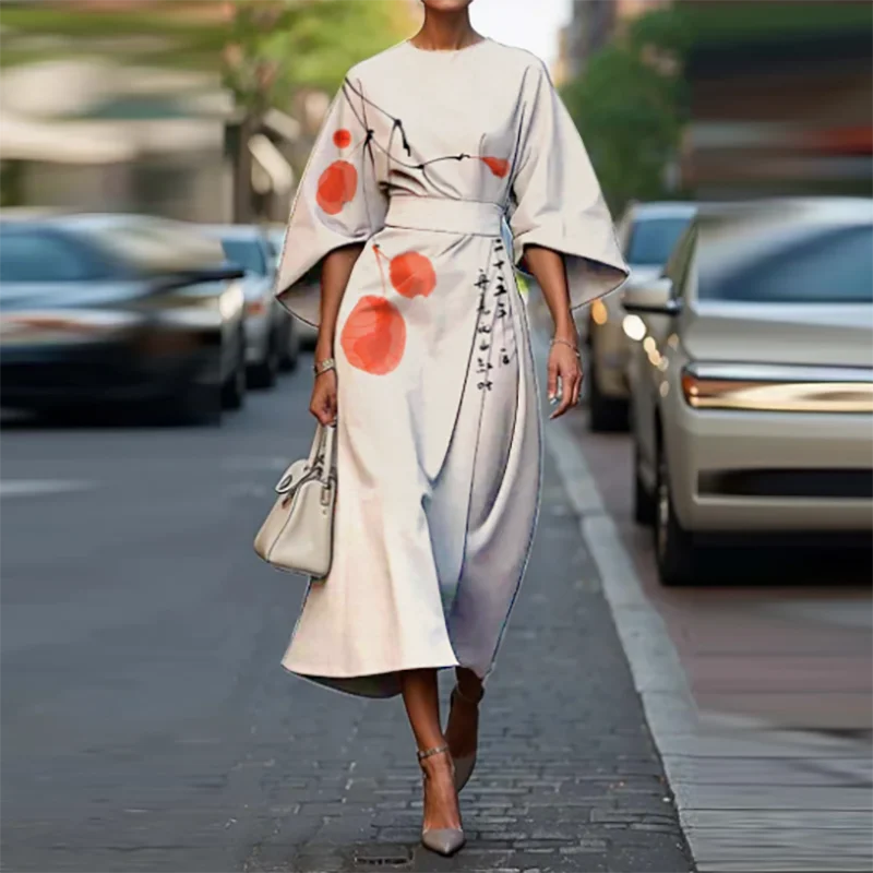 Bohemian Midi Dress – Chic High Waist Design for Summer Office Wear