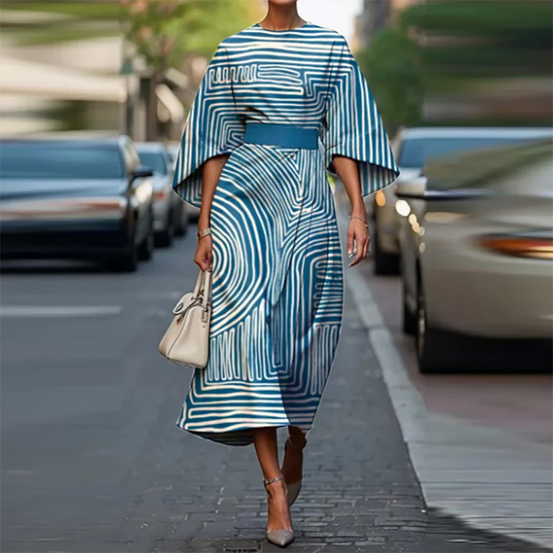 Bohemian Midi Dress – Chic High Waist Design for Summer Office Wear
