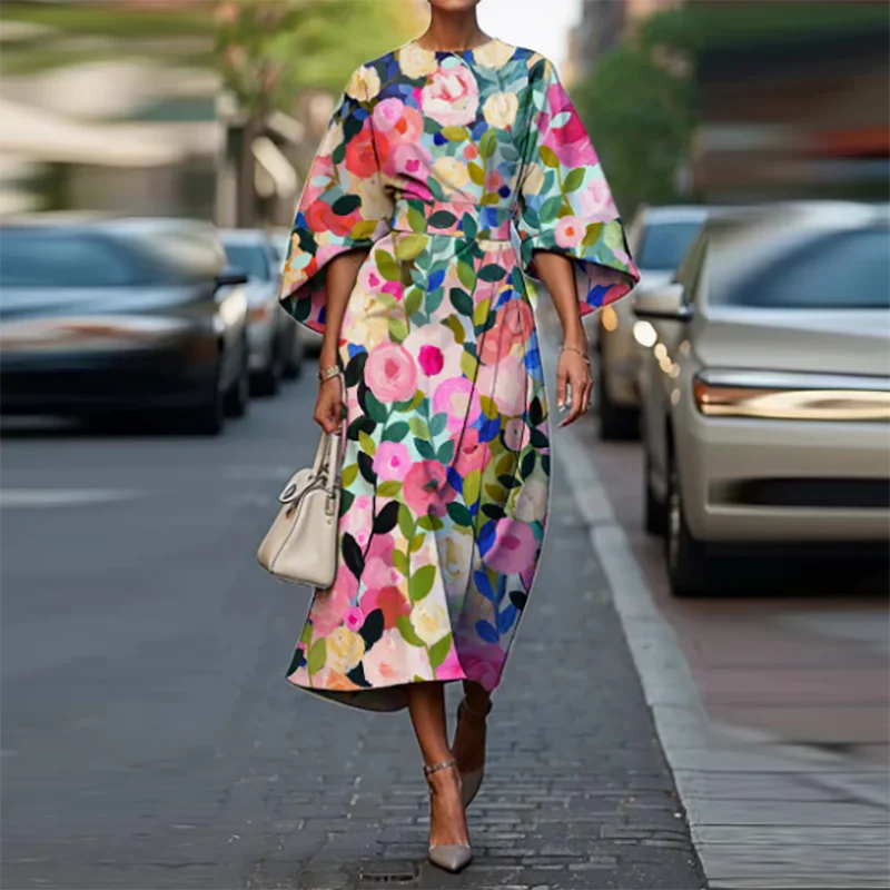 Bohemian Midi Dress – Chic High Waist Design for Summer Office Wear