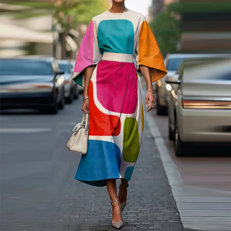 Bohemian Midi Dress – Chic High Waist Design for Summer Office Wear