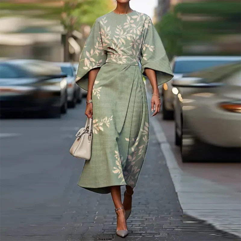Bohemian Midi Dress – Chic High Waist Design for Summer Office Wear