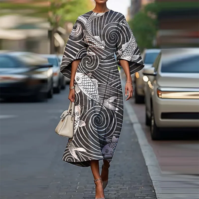 Bohemian Midi Dress – Chic High Waist Design for Summer Office Wear