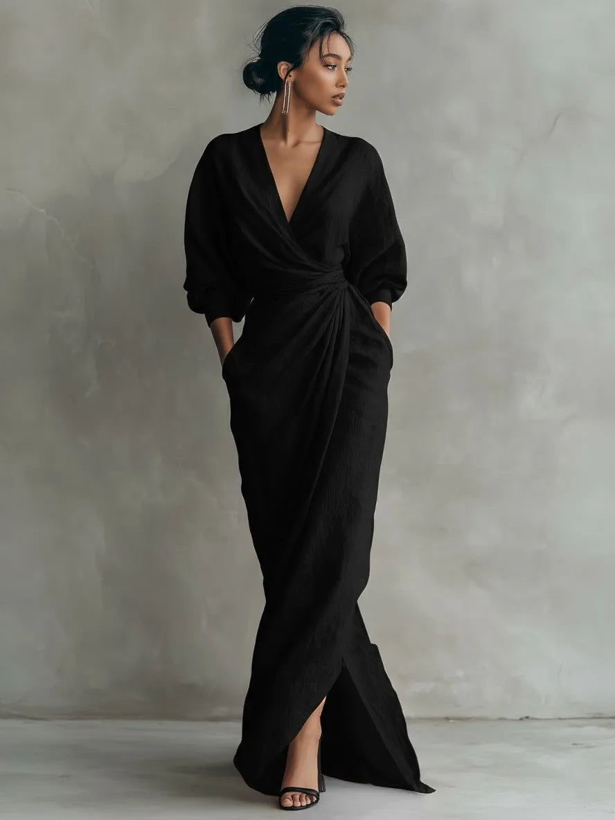 Boho V Neck Maxi Dress – Elegant Draped Design for Summer Parties