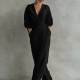 Boho V Neck Maxi Dress – Elegant Draped Design for Summer Parties