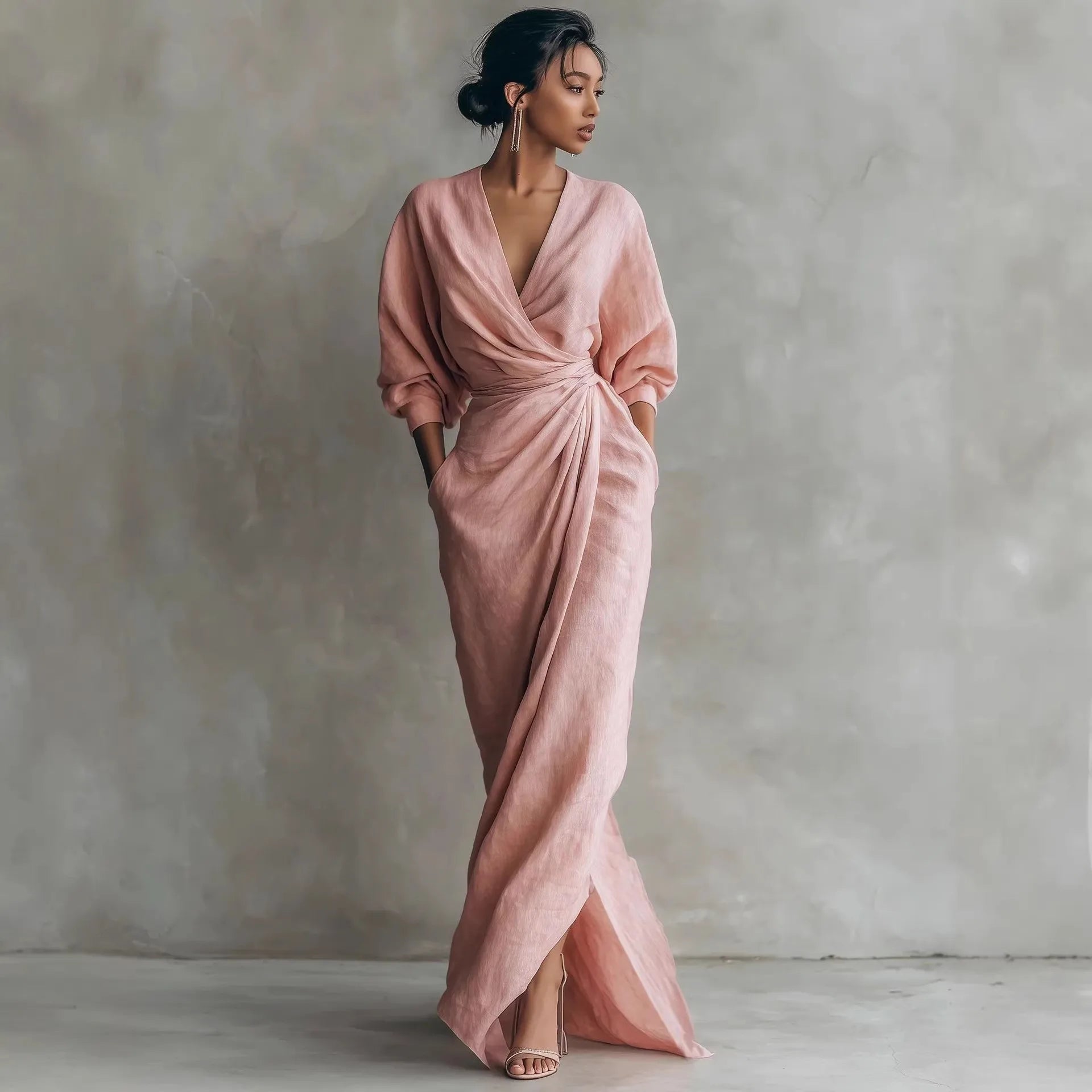 Boho V Neck Maxi Dress – Elegant Draped Design for Summer Parties