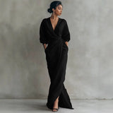 Boho V Neck Maxi Dress – Elegant Draped Design for Summer Parties