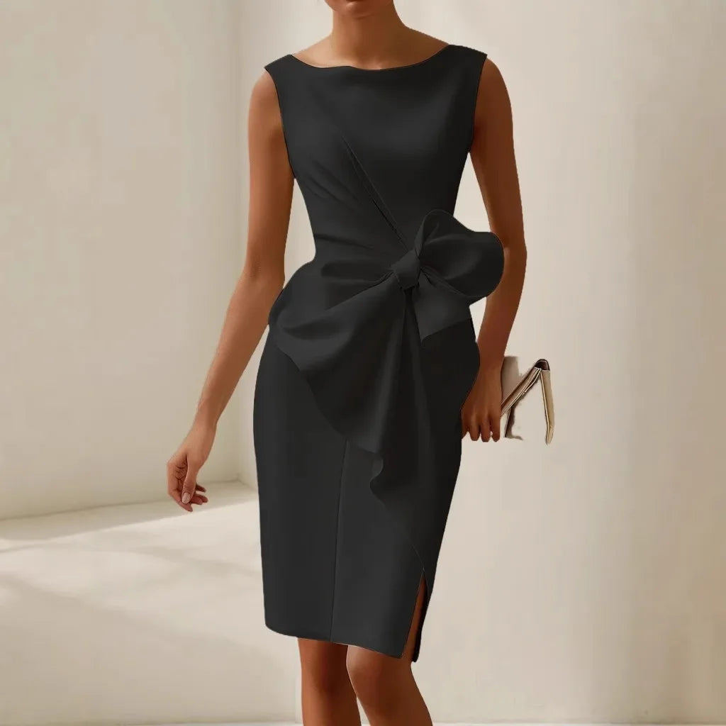 Bow Dress – Elegant Sleeveless Slim Fit Evening Wear