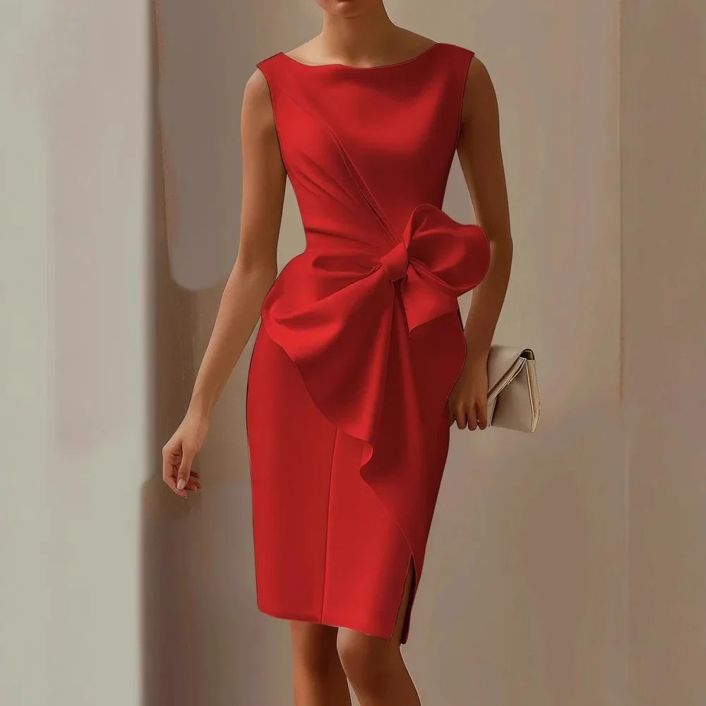 Bow Dress – Elegant Sleeveless Slim Fit Evening Wear