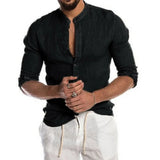 Cedar Men's Linen Shirt – Lightweight Stand-Up Collar for Summer Comfort