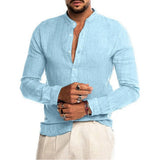 Cedar Men's Linen Shirt – Lightweight Stand-Up Collar for Summer Comfort