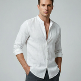 Cedar Men's Linen Shirt – Lightweight Stand-Up Collar for Summer Comfort