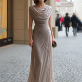 Draped Cowl Neck Ruched Maxi Dress - Elegant Evening Wedding Guest Dress