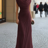 Draped Cowl Neck Ruched Maxi Dress - Elegant Evening Wedding Guest Dress