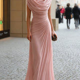 Draped Cowl Neck Ruched Maxi Dress - Elegant Evening Wedding Guest Dress