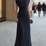 Draped Cowl Neck Ruched Maxi Dress - Elegant Evening Wedding Guest Dress