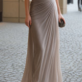 Draped Cowl Neck Ruched Maxi Dress - Elegant Evening Wedding Guest Dress