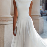Draped Cowl Neck Sleeveless Pleated Midi Dress - Elegant Formal Wedding Guest Dress