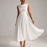 Draped Cowl Neck Sleeveless Pleated Midi Dress - Elegant Formal Wedding Guest Dress