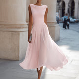 Draped Cowl Neck Sleeveless Pleated Midi Dress - Elegant Formal Wedding Guest Dress