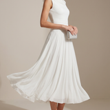 Draped Cowl Neck Sleeveless Pleated Midi Dress - Elegant Formal Wedding Guest Dress