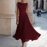 Draped Cowl Neck Sleeveless Pleated Midi Dress - Elegant Formal Wedding Guest Dress