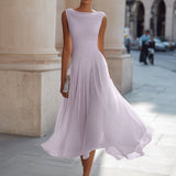 Draped Cowl Neck Sleeveless Pleated Midi Dress - Elegant Formal Wedding Guest Dress