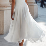 Draped Cowl Neck Sleeveless Pleated Midi Dress - Elegant Formal Wedding Guest Dress