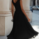 Draped Cowl Neck Sleeveless Pleated Midi Dress - Elegant Formal Wedding Guest Dress