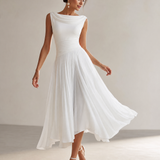 Draped Cowl Neck Sleeveless Pleated Midi Dress - Elegant Formal Wedding Guest Dress