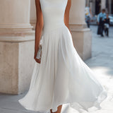 Draped Cowl Neck Sleeveless Pleated Midi Dress - Elegant Formal Wedding Guest Dress