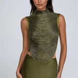 Draped High Neck Beaded Top and Satin Maxi Skirt Two-Piece Set