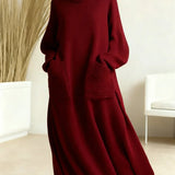 Genna - High-Neck Long-Sleeve Casual Loose Knit Dress