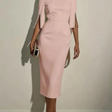 Elegant Commuter Dress – Comfortable Solid Color Slim Fit Evening Outfit