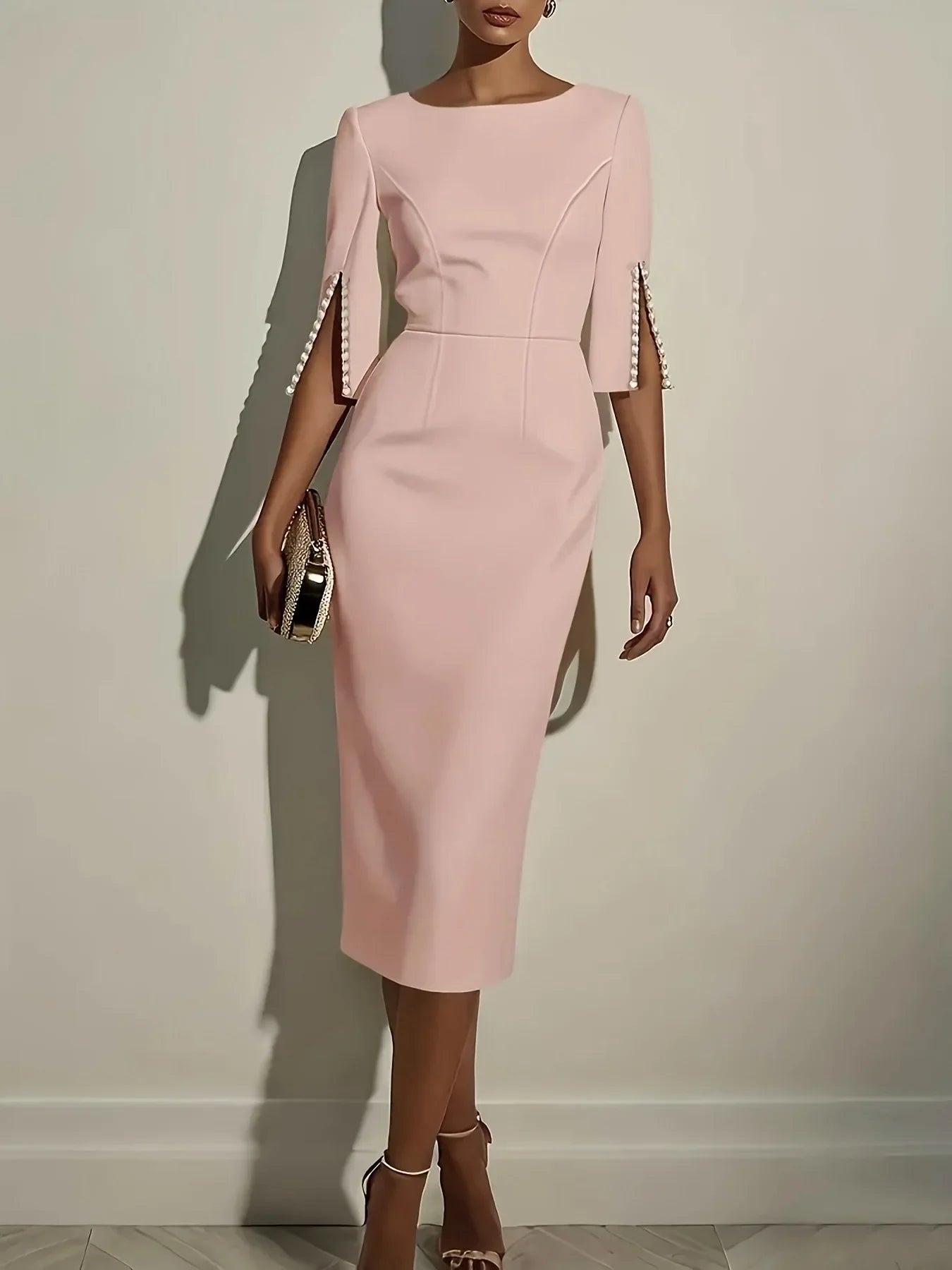 Elegant Commuter Dress – Comfortable Solid Color Slim Fit Evening Outfit