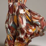 Celine - Boho Abstract Multicolor Smocked Bodice Maxi Dress