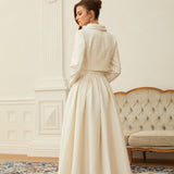 Faux Pearl Cropped Jacket and Pleated A-Line Skirt Two-Piece Set