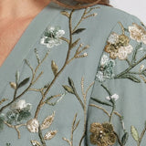 Floral Embroidered V-Neck Maxi Dress with Gold Detail - Summer Wedding Guest Dress