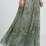 Floral Embroidered V-Neck Maxi Dress with Gold Detail - Summer Wedding Guest Dress