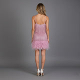 Fringe and Feather Embellished Spaghetti Strap Mini Party Dress