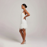 Fringe and Feather Embellished Spaghetti Strap Mini Party Dress