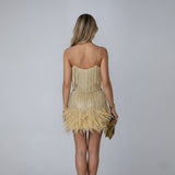 Fringe and Feather Embellished Spaghetti Strap Mini Party Dress