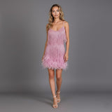Fringe and Feather Embellished Spaghetti Strap Mini Party Dress