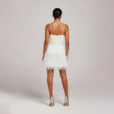 Fringe and Feather Embellished Spaghetti Strap Mini Party Dress