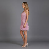 Fringe and Feather Embellished Spaghetti Strap Mini Party Dress