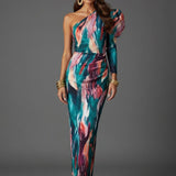 Yllana - Purple Puff One Shoulder Midi Dress