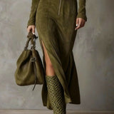 Evelyn | Belted Suede Zip Dress