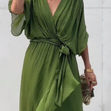 Thyra - V Neck Midi Dress